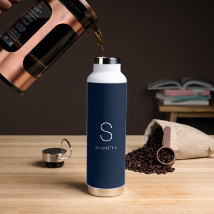 Blauw Monogram Minimalistische naam Waterfles