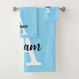 Blauw Monogram Naam Script Persoonlijk Ontwerp Bad Handdoek