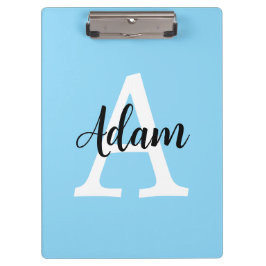 Blauw Monogram Naam Script Persoonlijk Ontwerp Klembord