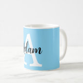 Blauw Monogram Naam Script Persoonlijk Ontwerp Koffiemok (Voorkant rechts)