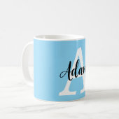 Blauw Monogram Naam Script Persoonlijk Ontwerp Koffiemok (Voorkant links)