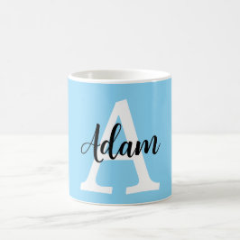 Blauw Monogram Naam Script Persoonlijk Ontwerp Koffiemok