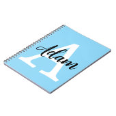 Blauw Monogram Naam Script Persoonlijk Ontwerp Notitieboek (Linkerzijde)