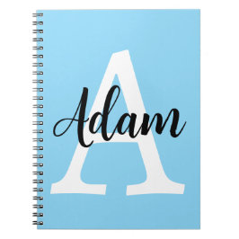 Blauw Monogram Naam Script Persoonlijk Ontwerp Notitieboek