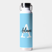 Blauw Monogram Naam Script Persoonlijk Ontwerp Waterfles (Voorkant)