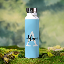 Blauw Monogram Naam Script Persoonlijk Ontwerp Waterfles