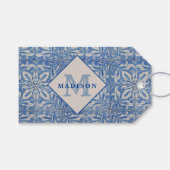 blauw monogram Portugese tegels Cadeaulabel (Voorkant (Horizontaal))