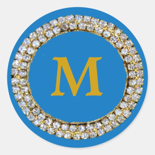 Blauw Monogram Ronde Sticker (Voorkant)