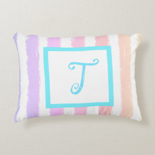 Blauw Monogram Roze Paars Aquarel Strepen Accent Kussen