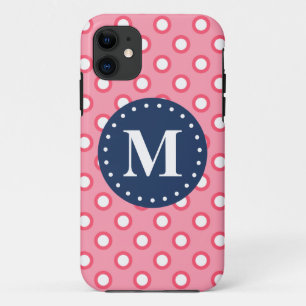 Blauw monogram roze pols patroon iPhone 11 hoesje
