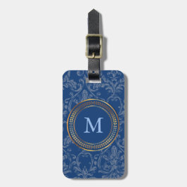 Blauw monogram Schattige patroon voor hem of voor  Bagagelabel