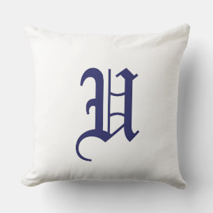 Blauw Monogram U Initiaal Witte Vierkant Kussen