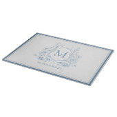 Blauw Monogram Wapenschild Vintage Snijplank (Hoek)