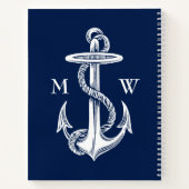  blauw monogram witte anchor Rope Navy Notitieboek (Achterkant)