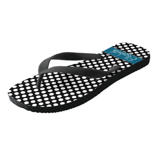 Blauw monogram zwart-wit poka Pat Pattern Teenslippers (Schuin)