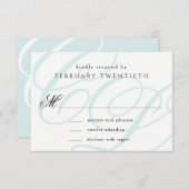 Blauw Monogrammed Wedding RSVP Kaarten (Voorkant / Achterkant)