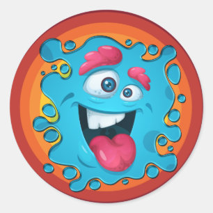 Blauw monster gezicht spat ronde sticker