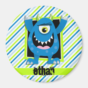 Blauw monster; Neon groen, witte strepen Magneet