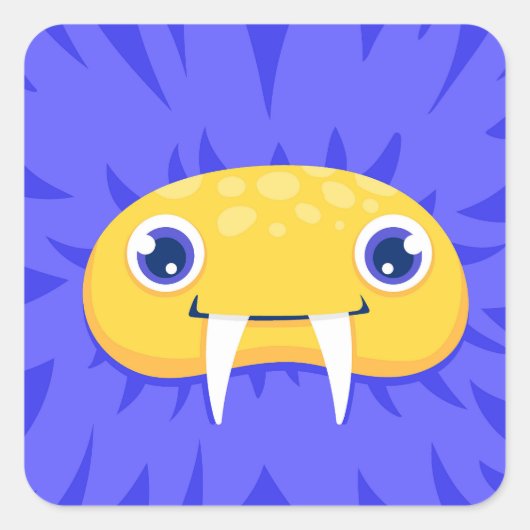 Blauw monstergezicht vierkante sticker (Voorkant)