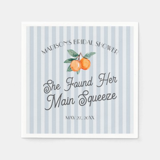 Blauw Moppie Hoofd Squeeze Citrus Bruidsfeestje Servet (Voorkant)