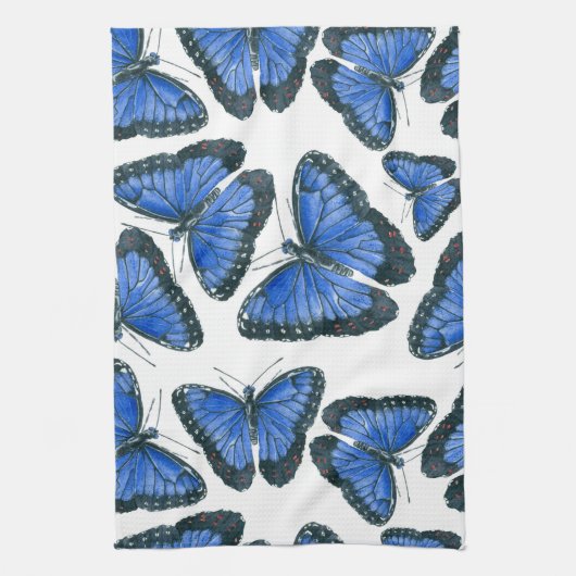 Blauw morfovlinderpatroonontwerp theedoek (Verticaal)