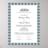blauw moslim nikkah certificaat poster