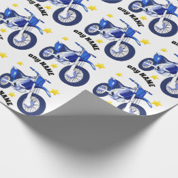 Blauw motorfiets en aangepast berichtenomslagpapie cadeaupapier