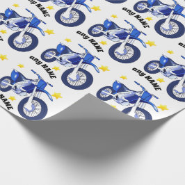 Blauw motorfiets en aangepast berichtenomslagpapie cadeaupapier