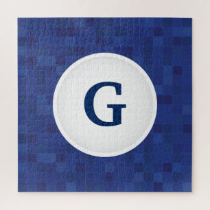 Blauw mozaïekpixelpatroon gepersonaliseerd monogra legpuzzel
