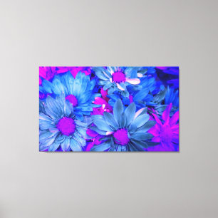 Blauw N Paarse Daisies Bouquet Wrapped Canvas Prin Afdruk