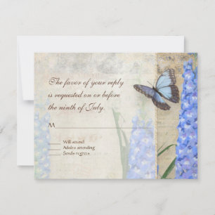 Blauw n White Floral Butterfly Botanical Flowers RSVP Kaartje