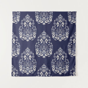 blauw naadloos demaselement wandkleed