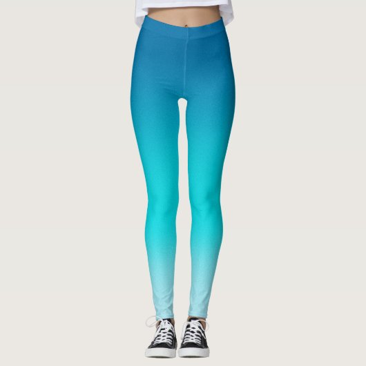 Blauw naar Aqua Gradiënt Leggings Modern Ombre Ath (Voorkant)