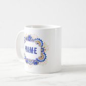 Blauw Namaste Gepersonaliseerde Naam Monogram Koffiemok (Voorkant links)