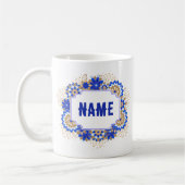 Blauw Namaste Gepersonaliseerde Naam Monogram Koffiemok (Links)
