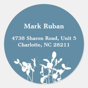 Blauw natuur leaf plant aangepaste naam adreslabel ronde sticker