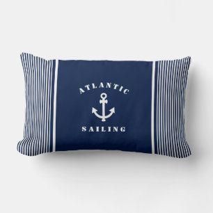 Blauw Nautical Striped Pillow met anker label Kussen
