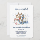 Blauw nautisch anker verjaardagsuitnodiging kaart (Voorkant)