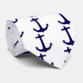 Blauw Nautisch ankerpatroon Stropdas (Opgerold)
