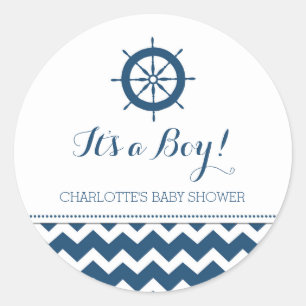 Blauw Nautisch Baby shower Favor Stickers