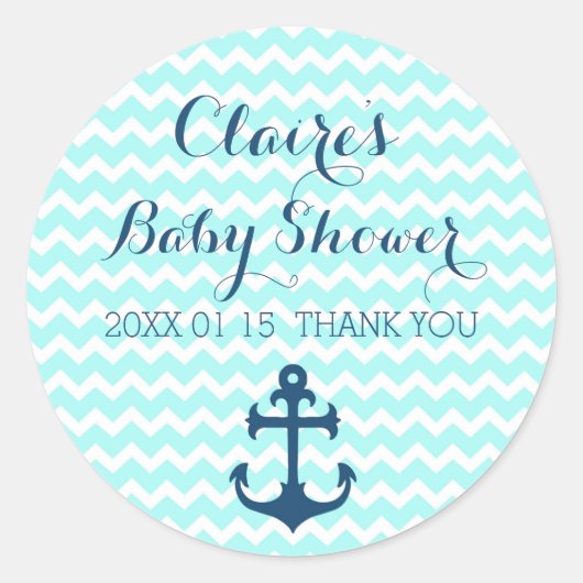Blauw Nautisch Baby shower Favor Stickers (Voorkant)
