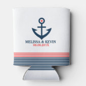 Blauw nautisch bootanker & decoratieve strepen blikjeskoeler (Achterkant)