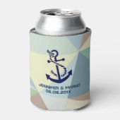 Blauw nautisch bootanker Modern geometrisch patroo Blikjeskoeler (Blikje Voorkant)