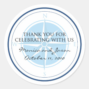 Blauw nautisch kompas Roos bruiloft Ronde Sticker