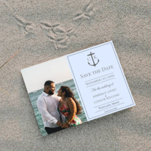 Blauw Nautisch Monogram Foto de datum opslaan Save The Date