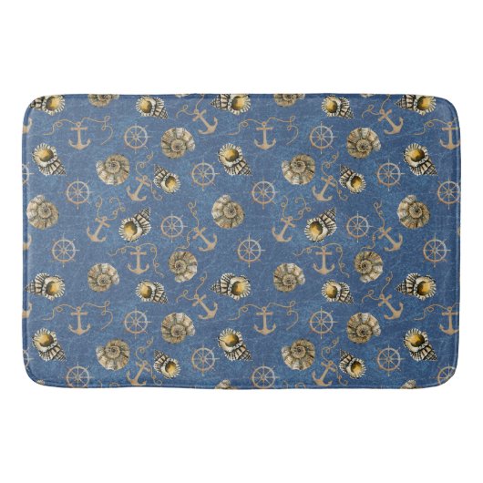 blauw nautisch patroon badmat (Voorkant)