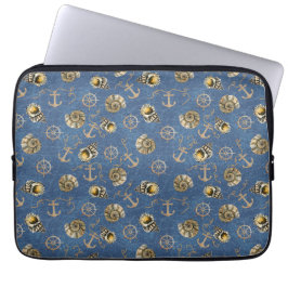 blauw nautisch patroon laptop sleeve