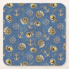 blauw nautisch patroon vierkante kartonnen onderzetter
