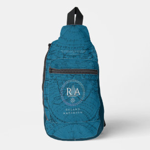 Blauw nautisch touw met monogram kaart sling bag