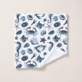 Blauw Nautisch Zee Shell Pattern Bad Handdoek (Wasdoekje)